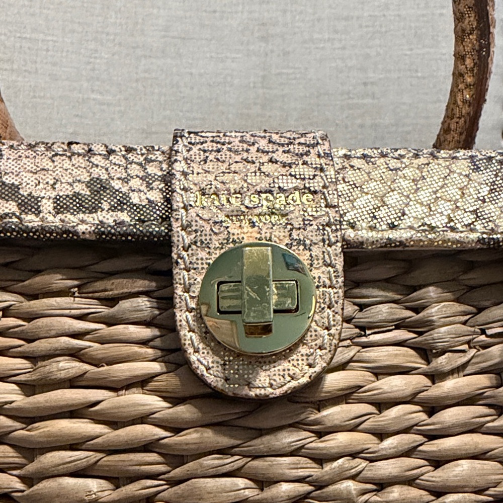 Kate Spade Brown Woven Wicker Satchel with Snakeskin Accents - Picture 3 of 16
